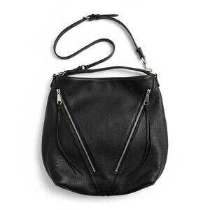Rebecca Minkoff Black Leather Hobo Shoulder Bag Zipper Accents